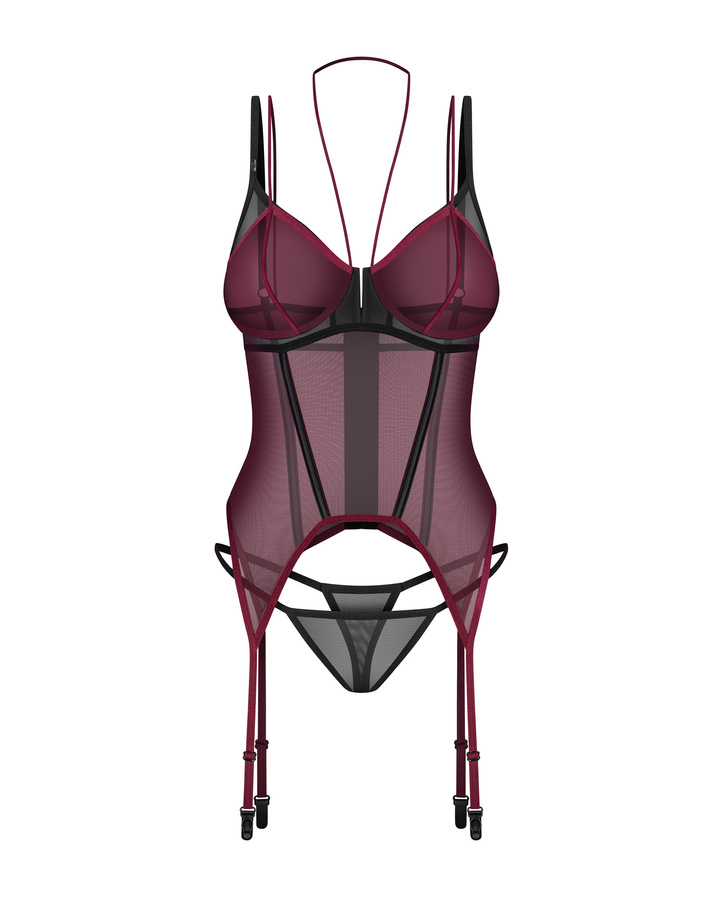 Burgundy corset and thong