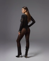 Black, knitwear bodysuit with long sleeves