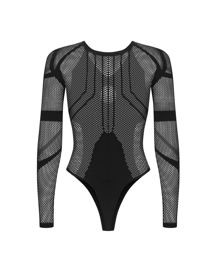 Black, knitwear bodysuit with long sleeves